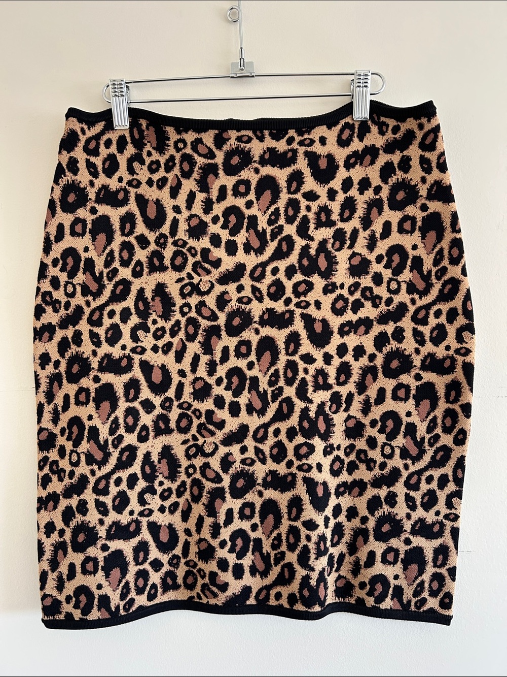 Pink Tartan Leopard Print Bodycon Pencil Skirt, Size L